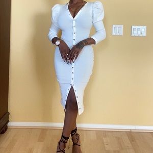 NWT Fashionova Ribbed Puff Sleeve Midi Dress